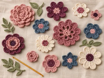 Coleção de aplicações de flores em crochê